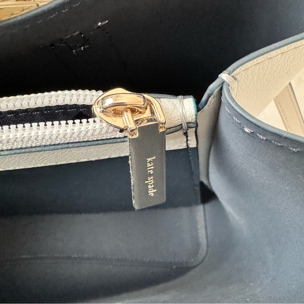 NWT Kate Spade Harper Satchel Bag in Moonlight Gray Leather Navy Interior. - Picture 8 of 16
